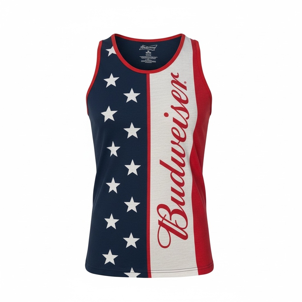 Budweiser Patriotic Tank Top American Flag Red White Blue Beer Graphic USA M